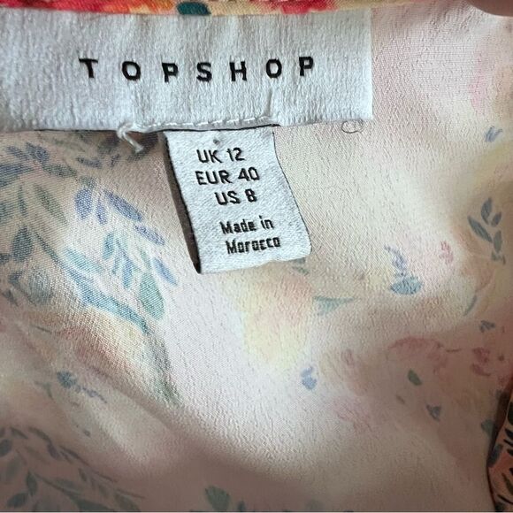 Topshop Salmon Floral Wrap Shirt Size 8 - Picture 7 of 11